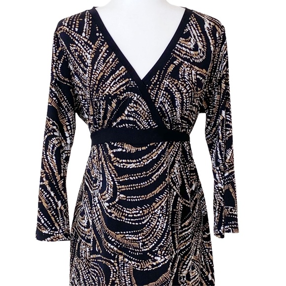 Duo Maternity V Neck 3/4 Sleeve Print Dress L - Picture 2 of 7